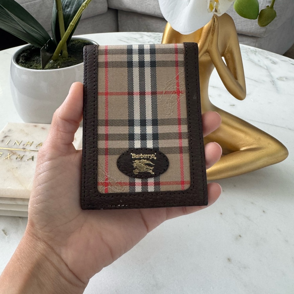 Burberry Checkered Card Holder in Brown and Cream